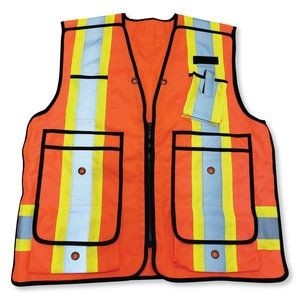 Orange Pocketed Polyester Safety Vest
