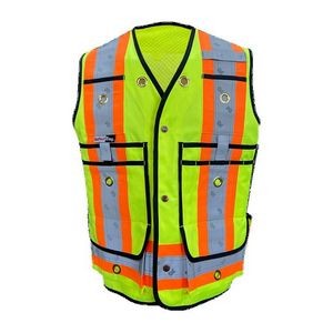 Lime Green Cotton Surveyor Safety Vest w/Full Mesh