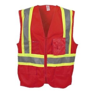 Red 100% Polyester Zipper Safety Vest