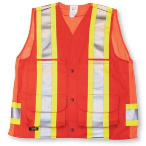 Polyester-Cotton Orange Denier Safety Vest w/Mesh Back