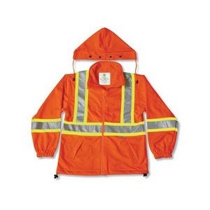 Soft Shell Orange Polyester Water Resistant Jacket w/Detachable Hood