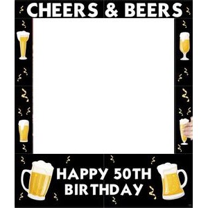 Cheers and Beers 50th Birthday Themed Party Photo Frame Prop, 35 X 30 inches