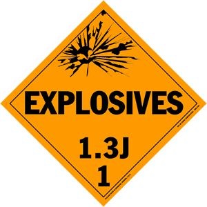 Explosives Class 1.3J Removable Vinyl Placard -10.75" x 10.75"