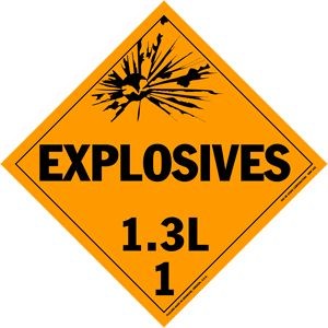 Explosives Class 1.3L Polycoated Tagboard Placard - 10.75" x 10.75"