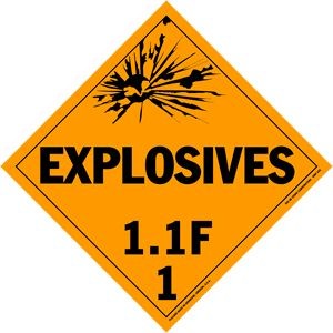 Explosives Class 1.1F Removable Vinyl Placard - 10.75" x 10.75"