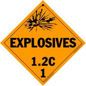 Explosives Class 1.2C Removable Vinyl Placard - 10.75" x 10.75"