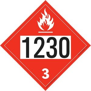 Flammable Liquid - Methanol or Methyl Alcohol, Polycoated Tagboard Placard - 10.75" x 10.75"