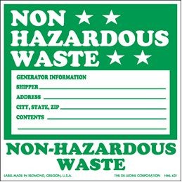 Non-Hazardous Waste, Vinyl Labels - 6" x 6"