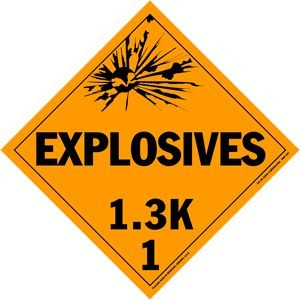 Explosives Class 1.3K Polycoated Tagboard Placard - 10.75" x 10.75"