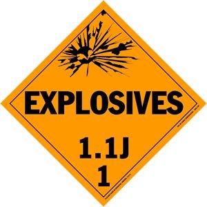 Explosives Class 1.1J Polycoated Tagboard Placard - 10.75" x 10.75