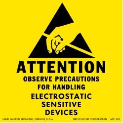 Attention Electrostatic Sensitive Devices Paper Labels - 2" x 2"