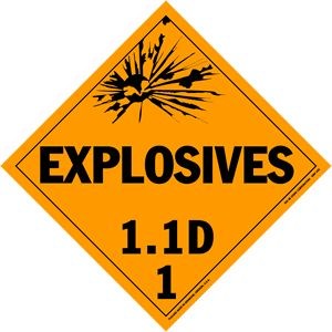 Explosives Class 1.1D Removable Vinyl Placard - 10.75" x 10.75"