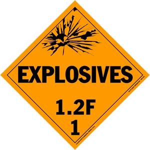 Explosives Class 1.2F Removable Vinyl Placard - 10.75" x 10.75"