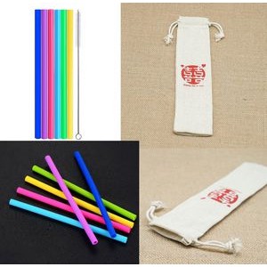 Flexible Silicone Straws With Cleaning Brushes