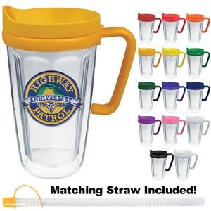 16 Oz. Double Wall Insulated Thermal Travel Mug - Embroidered Emblem
