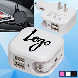 Dual Port USB Car Charger w/ Electrical Plug
