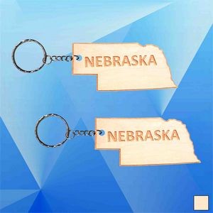 Nebraska Map Wood Key Chain