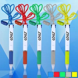 Two-Color Ink Ballpoint Pen With Neck Strap