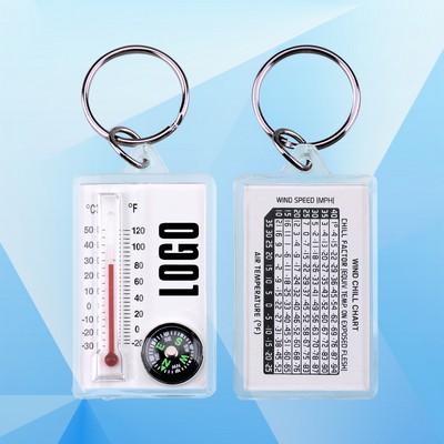 Rectangle Compass & Thermometer Keychain