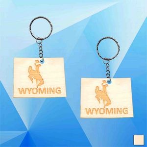 Wyoming Map Wood Key Chain