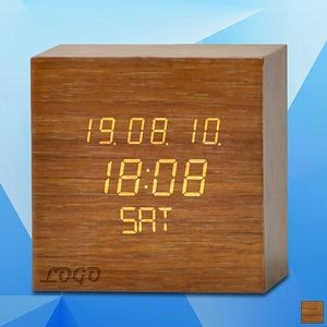 Wooden Adjustable Brightness Digital Clock w/ Calendar