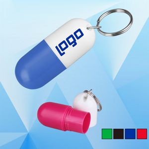 Capsule Shaped Pill Case w/Key Ring