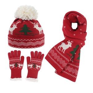 Christmas Tree Knitted Beanie Hat Gloves Scarf 3-piece Set