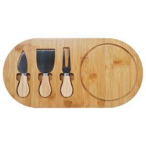 Oval Bamboo Cheese Board with 3 Knives