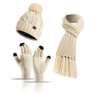 Winter Hats Scarfs for Women Touchscreen Gloves Set
