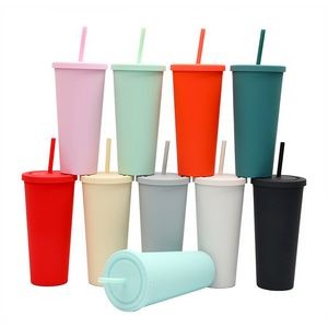 24 Oz. Double Wall Plastic Coffee Straw Cup