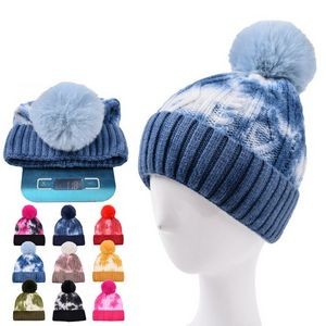 Tie-dye Knitted Hat with Matched for Women Winter