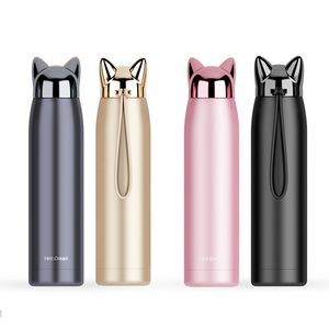 11 OZ. Stainless Steel Fox Shape Vacuum Bottle with Strap