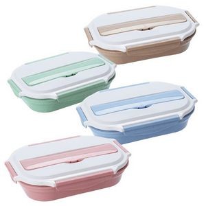 4 Side Locked Wheat Straw Lunch Box with Metal Utensils