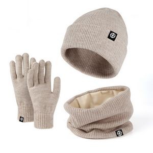 Wool Knitted Scarf Beanie Hat Gloves Set