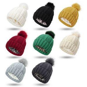 Winter Acrylic Satin Lined Knitted Beanie Hat