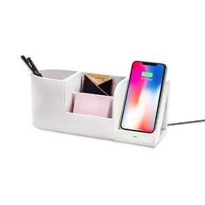 10W QI Wireless Charger Desk Stand with Storage Box