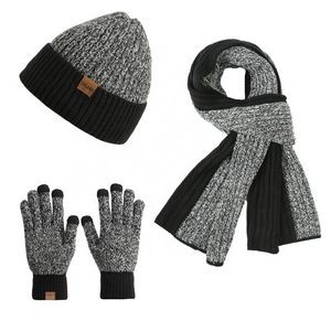Color Matching Scarf Gloves Hat Three-piece Set