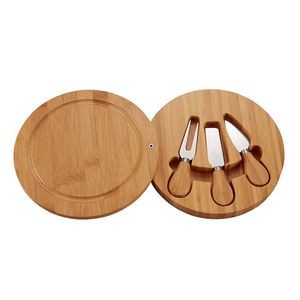 Round Bamboo Cheese Board Set with Hidden Cutlery