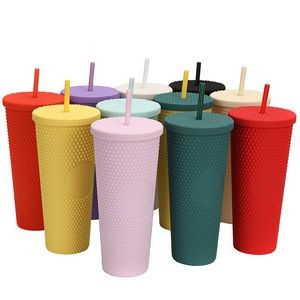 24 Oz. Plastic Matte Double Wall Tumbler with Straw