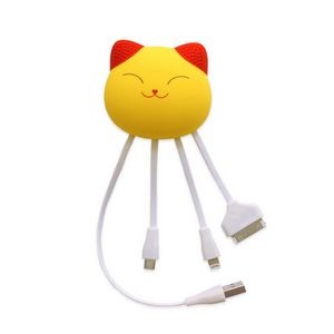 Cute Carton 3 in 1 USB Lucky Cat Charging Cable