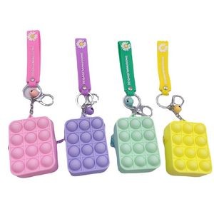 Square Push Pop Bubble Silicone Coin Purse Keyring