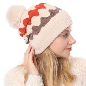 Chenille Knitted Beanie Warm Hats with Pompom