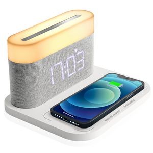 15W Wireless Charger With Night Light & Alarm Clock