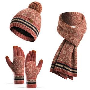 Matching Knitted Scarf Gloves Beanie Hat Set