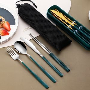 4 Pcs Stainless Steel Cutlery Set with Case & Pouch
