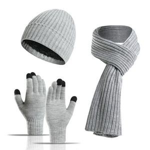 Winter Beanie Hat Scarf Touch Screen Gloves Set