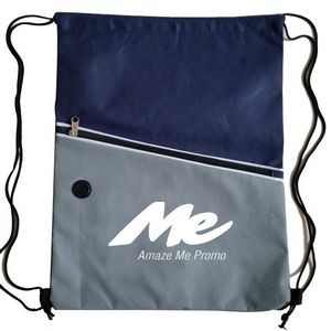 Two Tone Non-Woven Drawstring Backpack w/Zipper Pocket