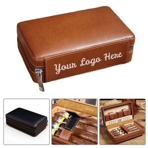 4-Finger Portable Leather Cigar Case