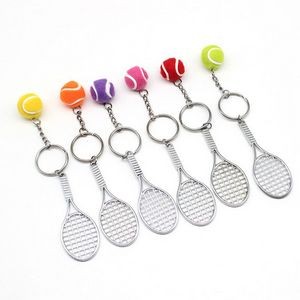 Mini Metal Tennis Racket Ball Keychain