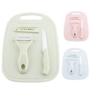Food Grade PP Plastic Non-slip kitchen cutting board with Ceramic Knife and Peeler Set